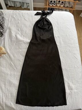 NWT Zara Black Halter Tie Neck Satin Maxi Formal Dress XS Prom Wedding Guest